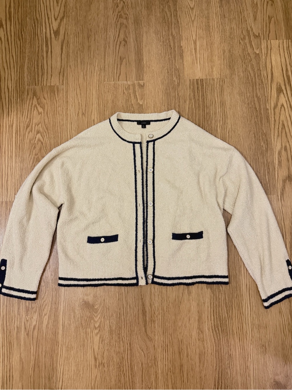 J.Crew Cream Cotton Bouclé Cardigan Sweater